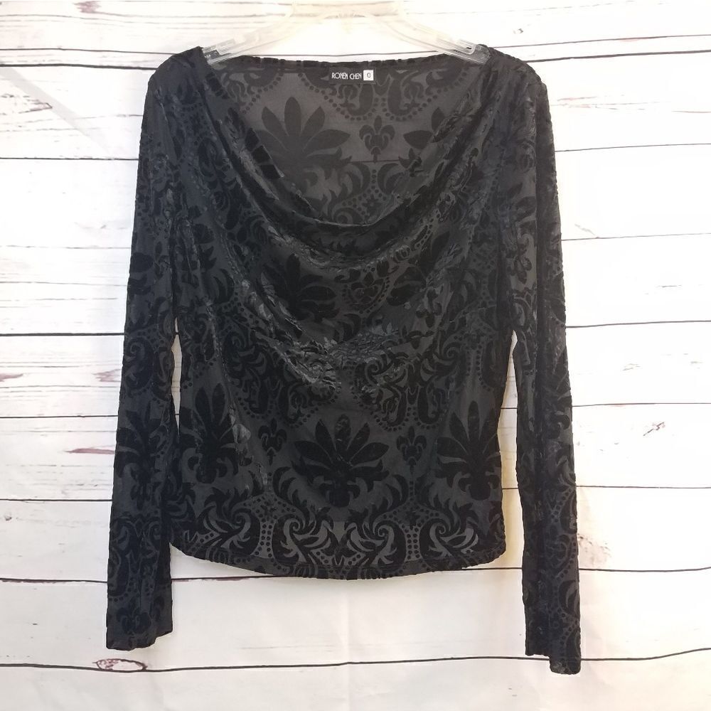 Ronen Chen Drape Neck See Through Velver Blouse